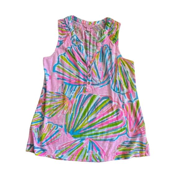 Lilly Pulitzer Pink Green Shellebrate Seashell Essie Top Sleeveless Size XS - Picture 4 of 12